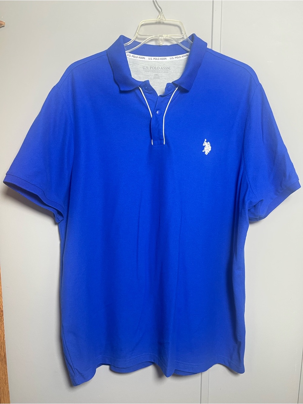 U.S. Polo Assn. Performance Polo Golf Shirt  Blue 2XL Casual Raised Ruber Logo